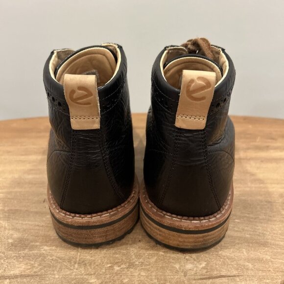 ECCO Vitrus Mens Wing Tip Boots Black Leather US Size 8 Lace Up Classic Hipster - Picture 3 of 5